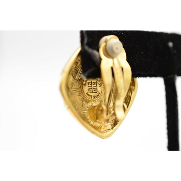 Givenchy Vintage Clip On Earrings Gold Black Enamel White Pearl Signed 1980s 9G - Picture 10 of 10